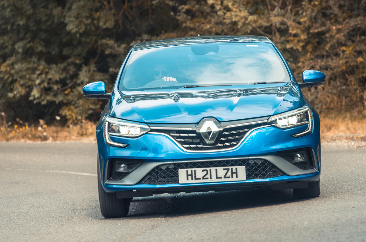 24 Renault Megane E Tech PHEV road test 2021 cornering front