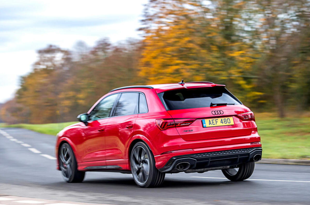 Audi RS Q3 2020 road test review - cornering rear