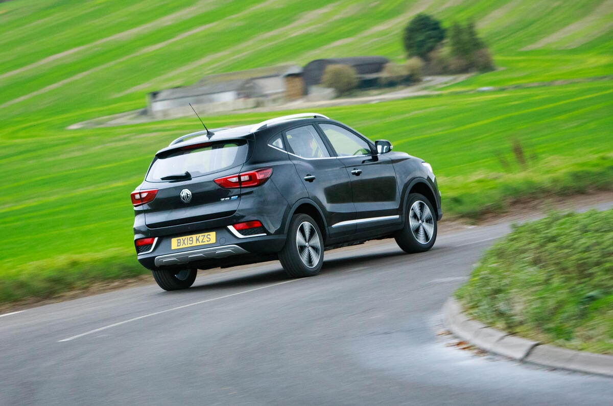 MG ZS EV 2019 road test review - cornering rear