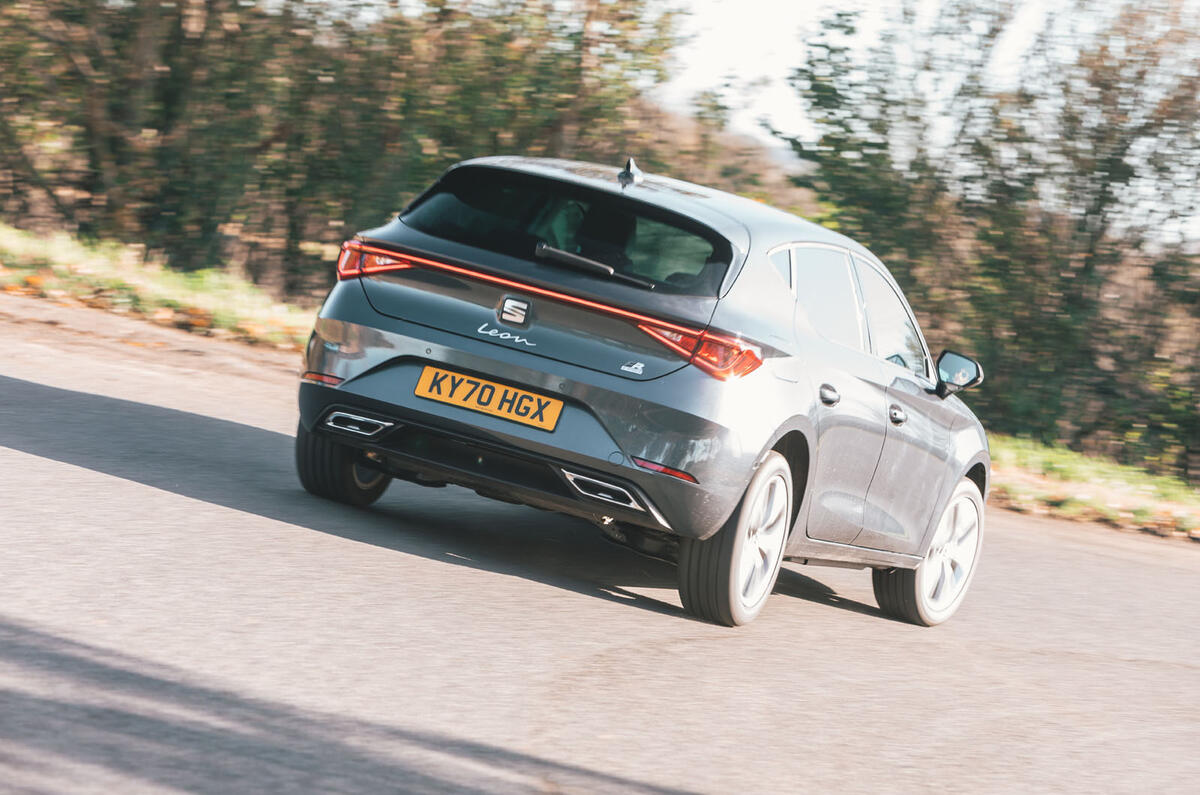 Seat Leon eHybrid 2020 road test review - cornering rear