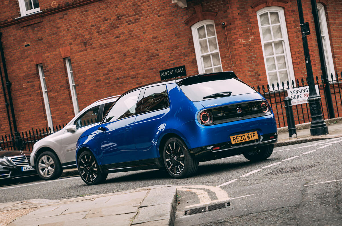 Honda e 2020 road test review - on the road rear