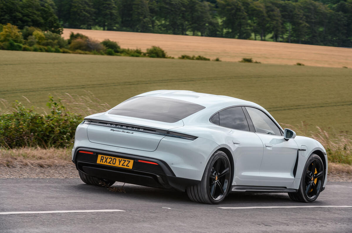 Porsche Taycan 2020 road test review - on the road rear