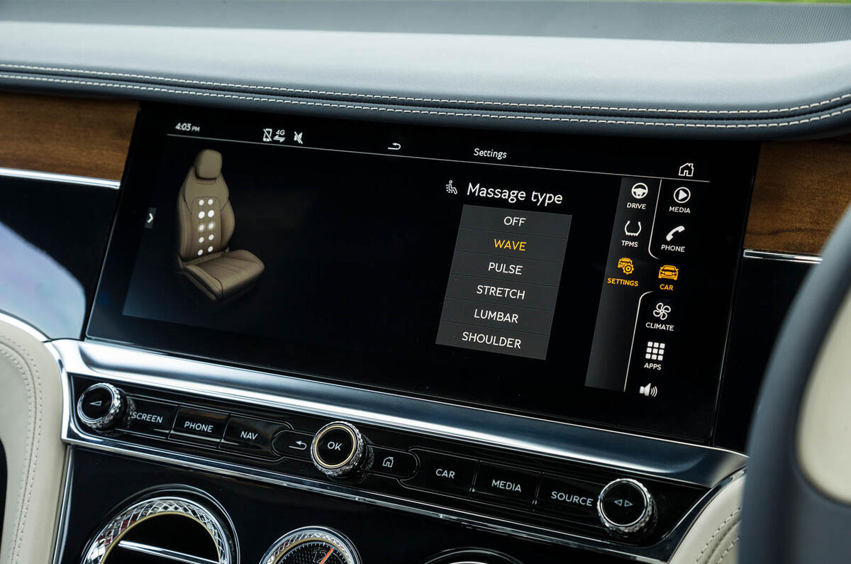 Bentley Continental GT 2018 Autocar road test review massaging seats