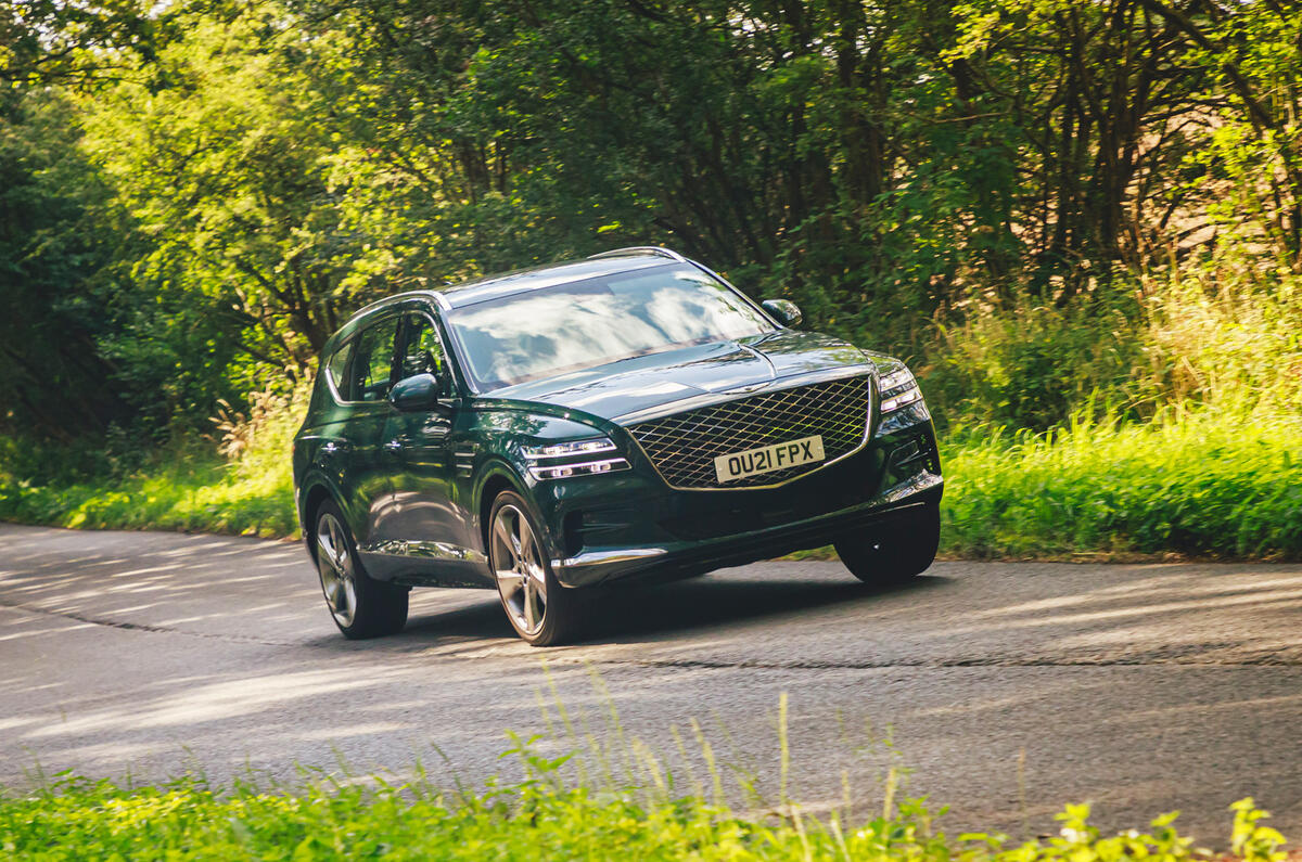 27 Genesis GV80 2021 road test review cornering front 27 Genesis GV80 2021 road test review cornering front