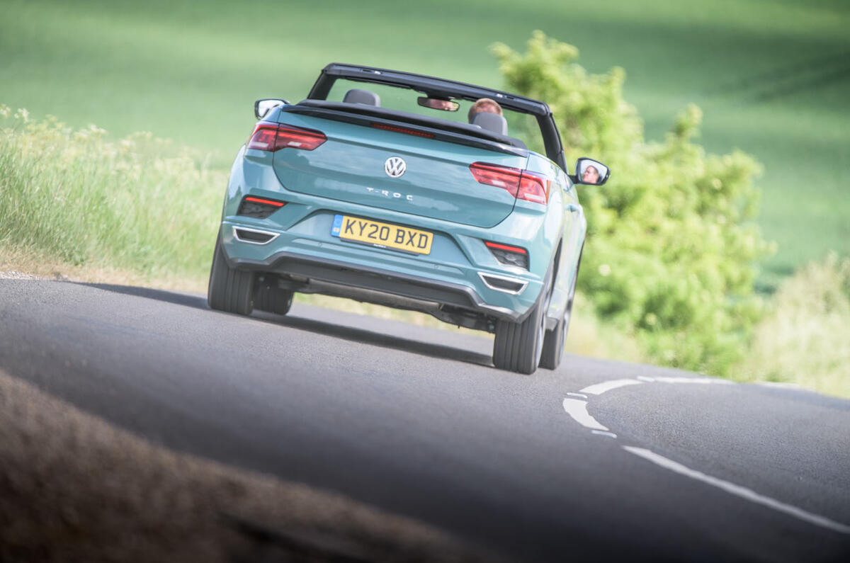Volkswagen T-Roc Cabriolet 2020 road test review - on the road rear