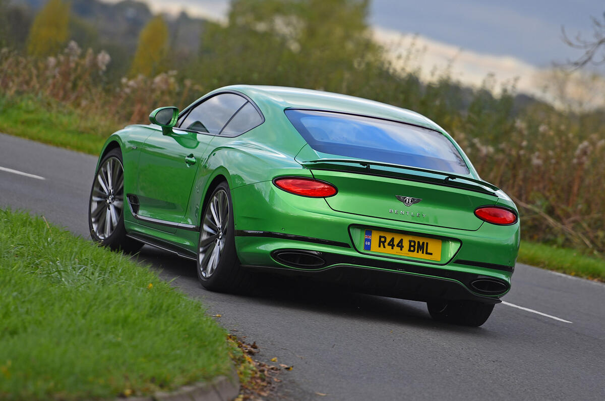 3 Bentley Continental GT Speed 2022 road test cornering rear 3 Bentley Continental GT Speed 2022 road test cornering rear