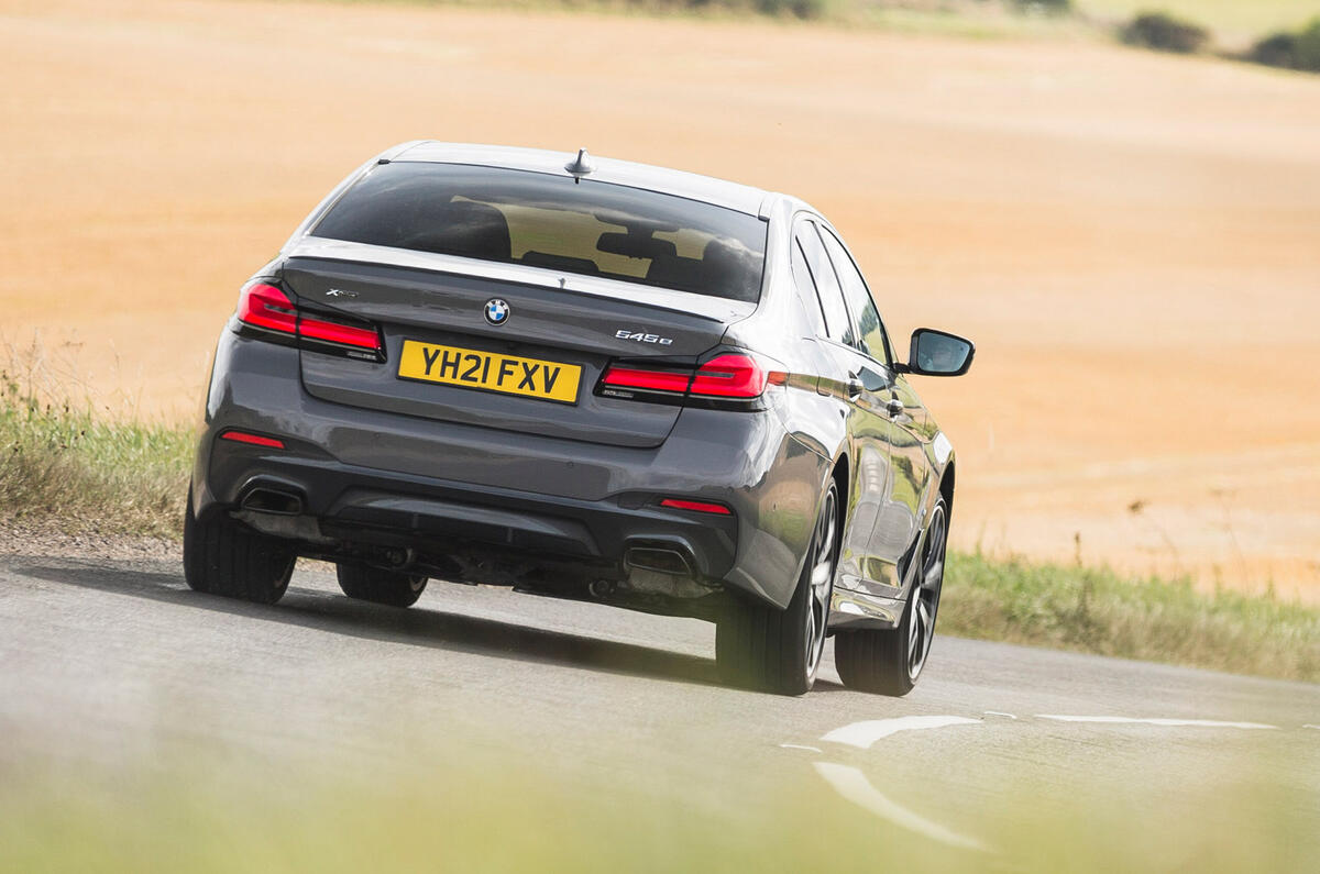 3 BMW 545e 2021 road test review hero rear