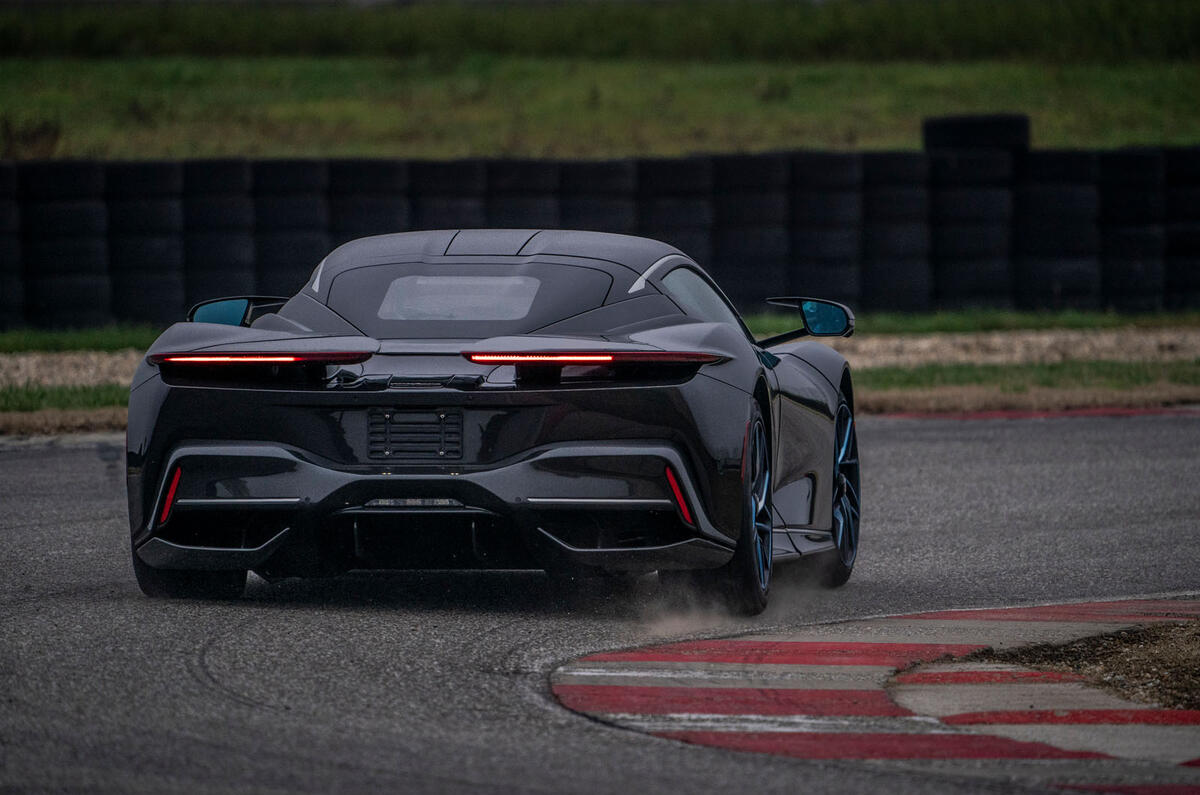 3 Pininfarina Battista 2021 first drive review track cornering rear 3 Pininfarina Battista 2021 first drive review track cornering rear
