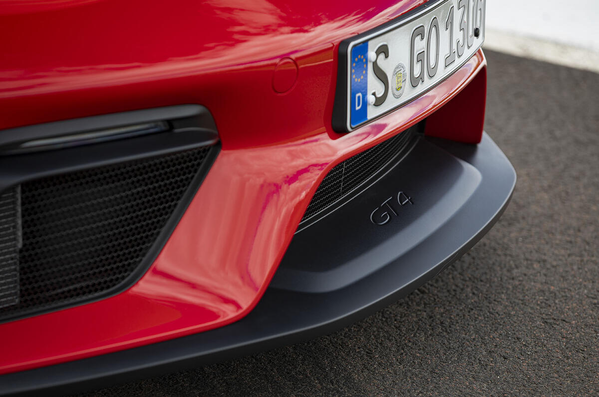 Porsche 718 Cayman GT4 2019 road test review - front splitter