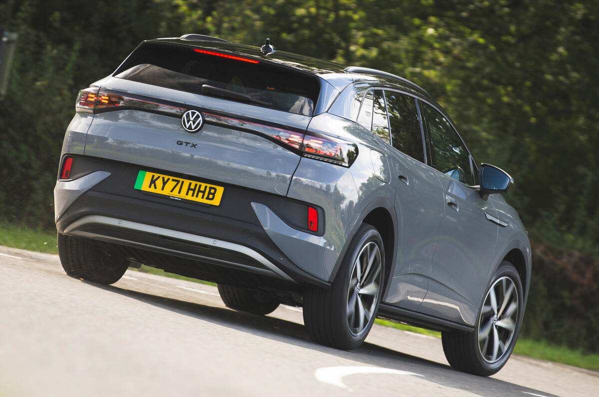 3 Volkswagen ID 4 2021 road test review cornering rear 3 Volkswagen ID 4 2021 road test review cornering rear