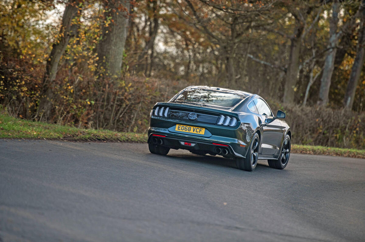 Ford Mustang Bullitt 2018 road test review - cornering rear