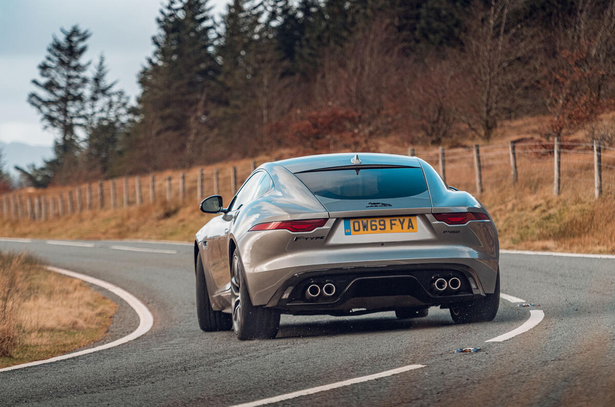 Jaguar F-Type 2020 road test review - cornering rear Jaguar F-Type 2020 road test review - cornering rear