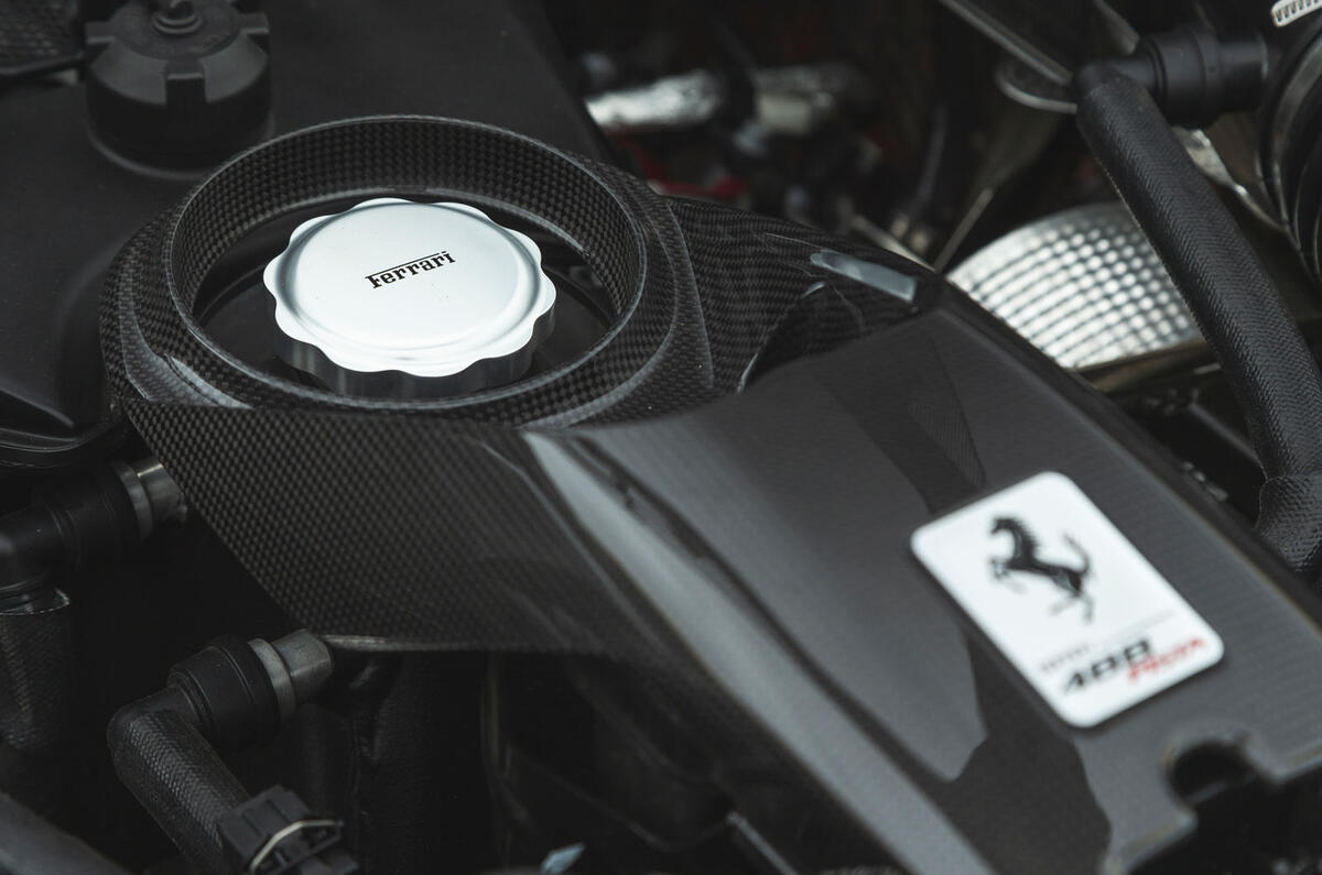 Ferrari 488 Pista 2019 road test review - engine oil cover