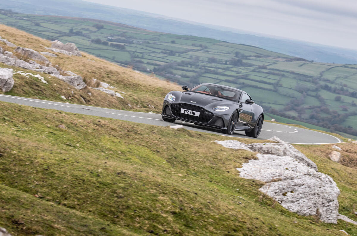Aston Martin DBS Superleggera 2018 road test review - cornering front