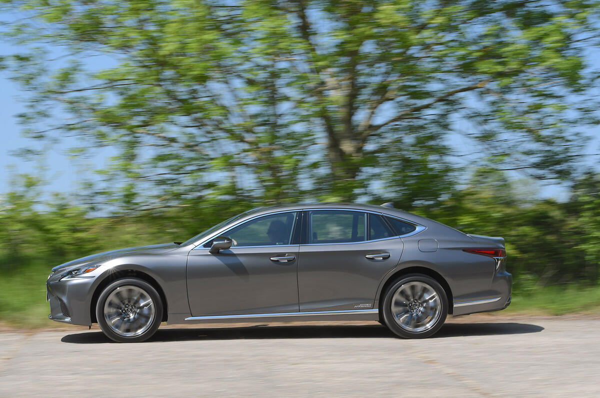 Lexus LS500h 2018 road test review side on the road
