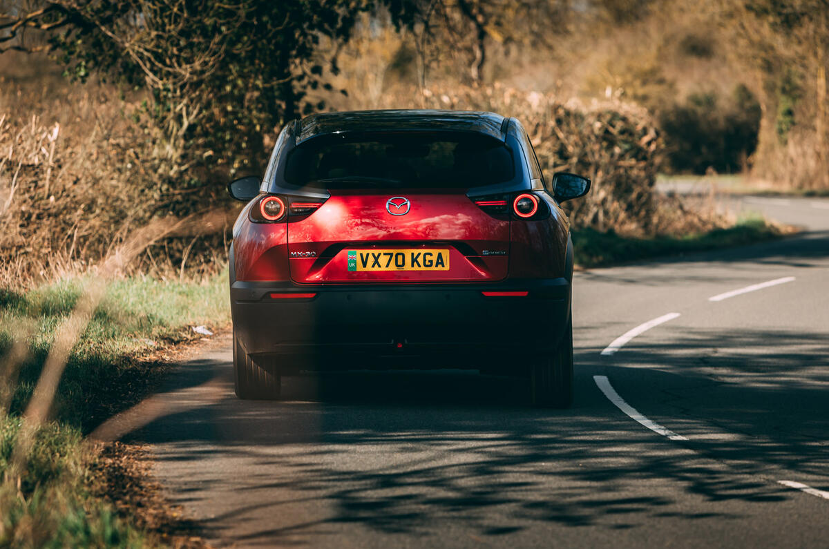 34 Mazda MX 30 2021 road test review cornering rear