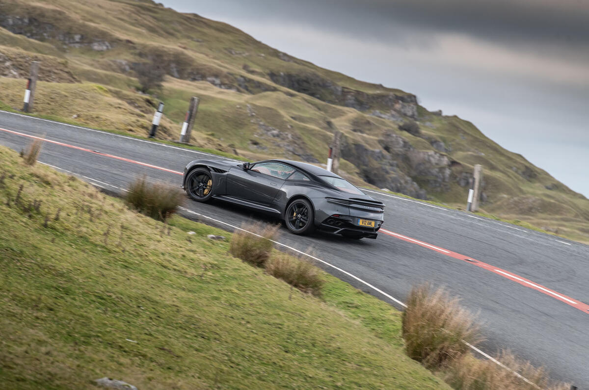 Aston Martin DBS Superleggera 2018 road test review - cornering rear