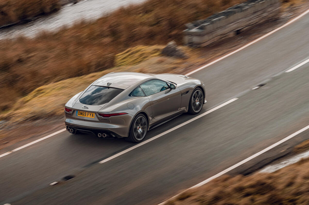 Jaguar F-Type 2020 road test review - on the road rear Jaguar F-Type 2020 road test review - on the road rear