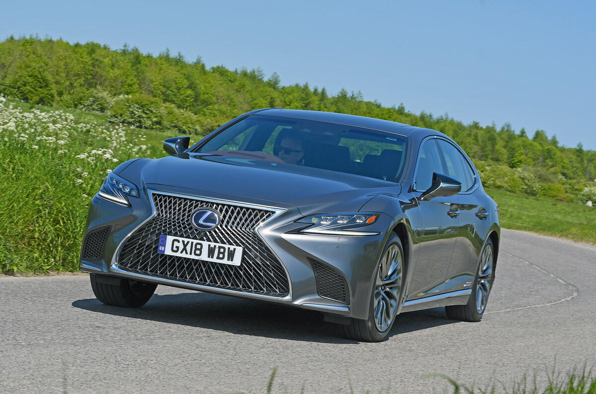 Lexus LS500h 2018 road test review front on the road