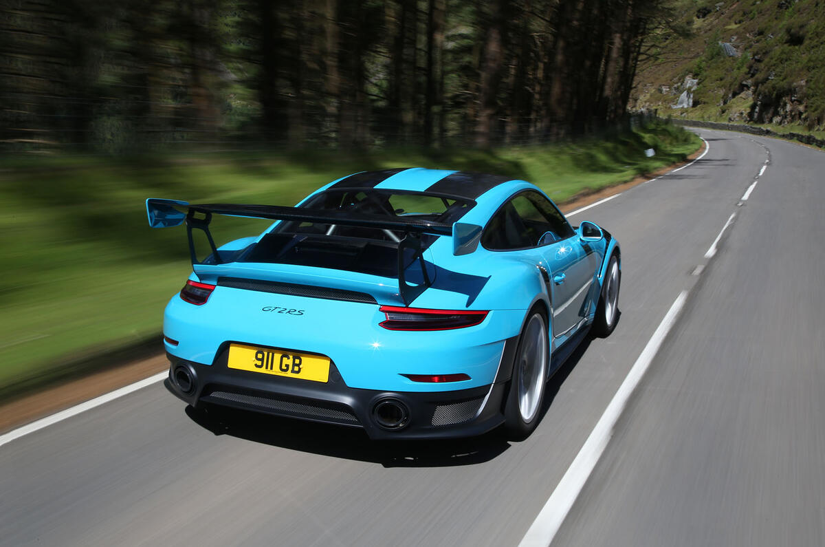 Porsche 911 GT2 RS 2018 road test review on the road rear