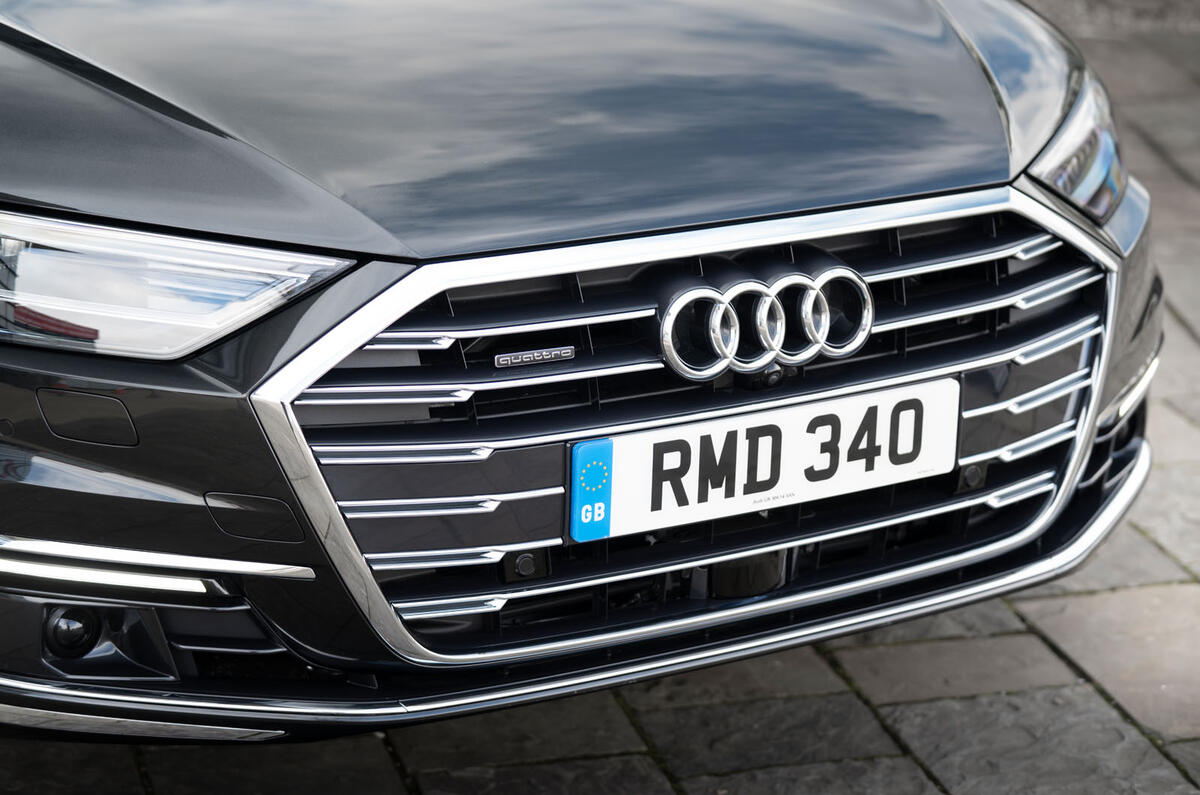 Audi A8 60 TFSIe 2020 road test review - front grille Audi A8 60 TFSIe 2020 road test review - front grille