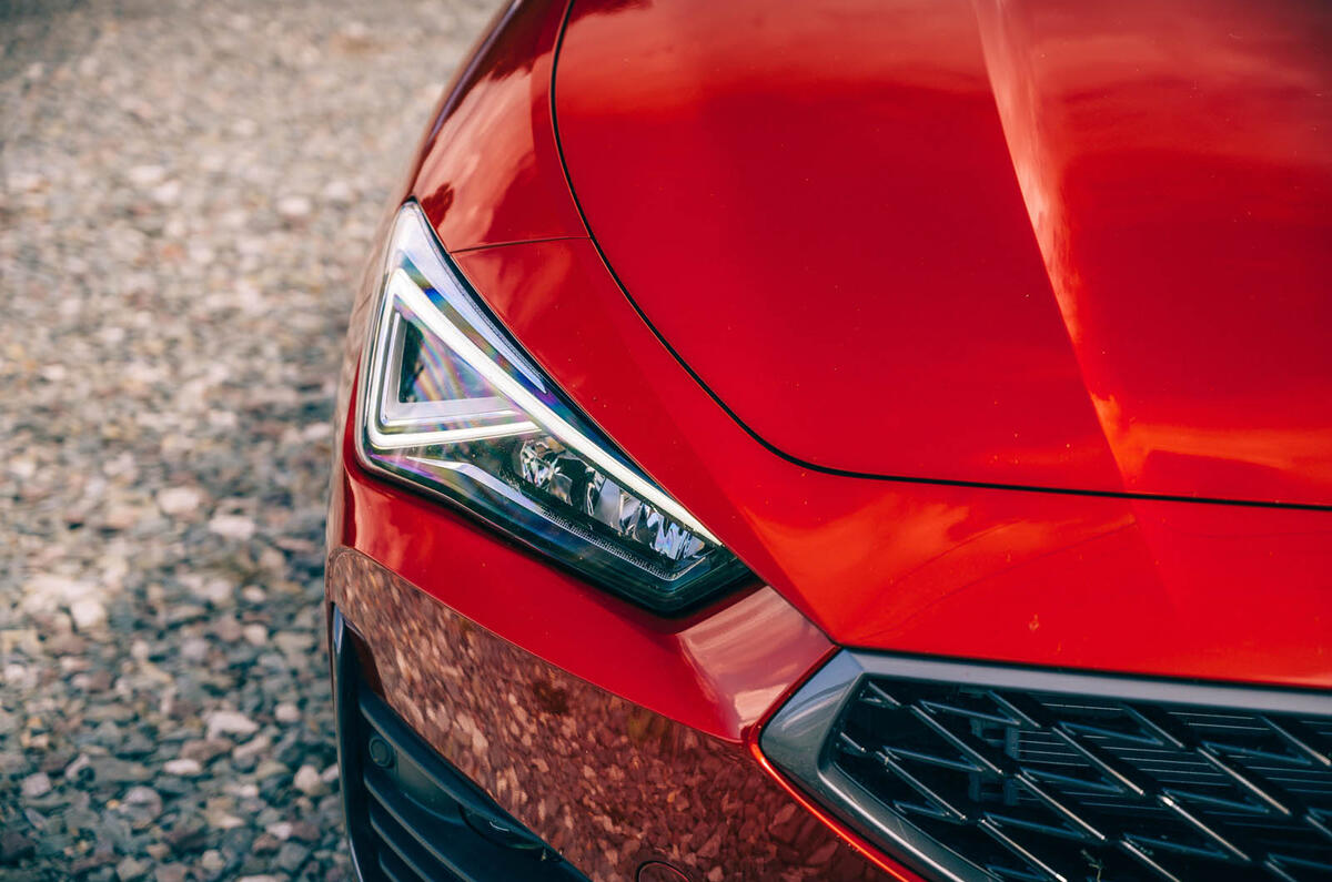 4 Cupra Leon Estate 2021 road test review headlights 4 Cupra Leon Estate 2021 road test review headlights