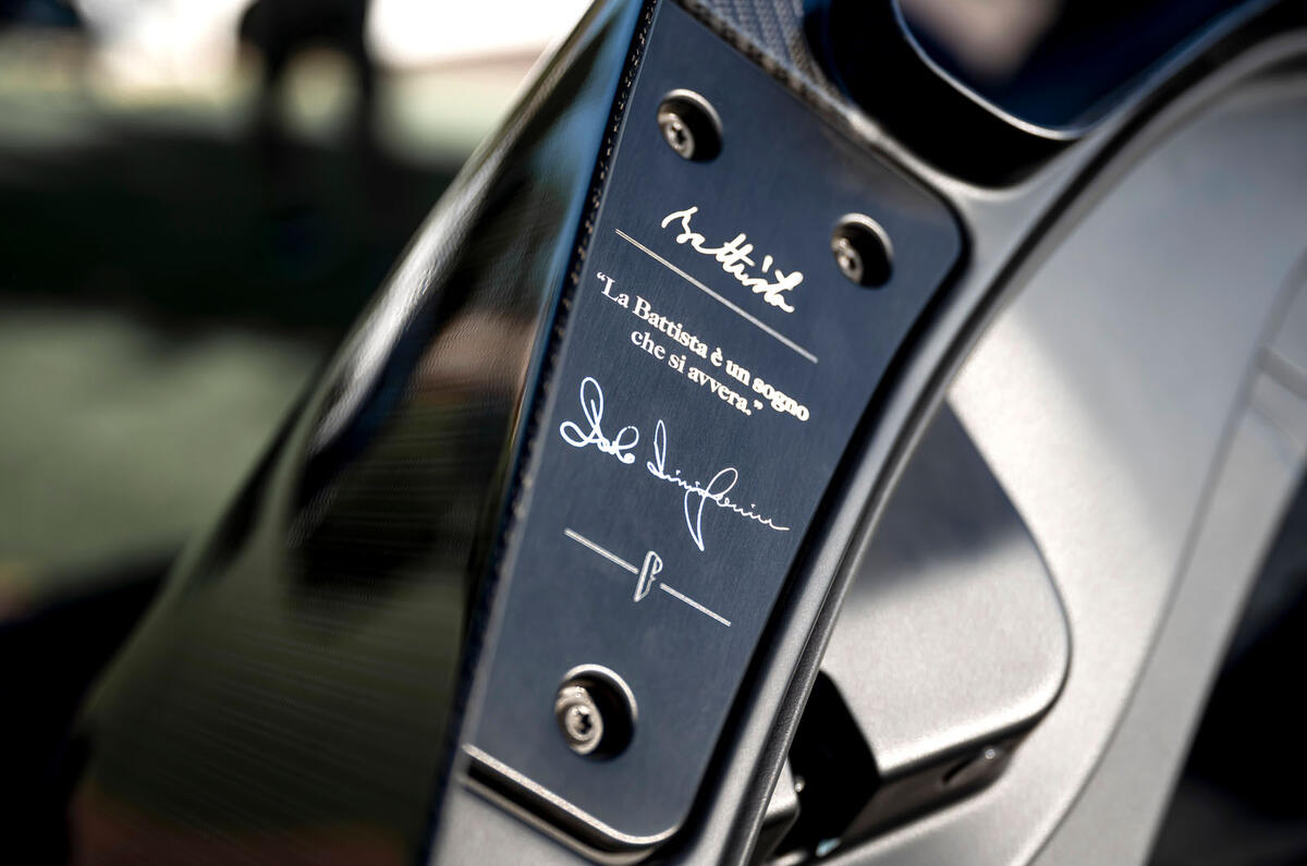6 Pininfarina Battista 2021 first drive review door plaque 6 Pininfarina Battista 2021 first drive review door plaque