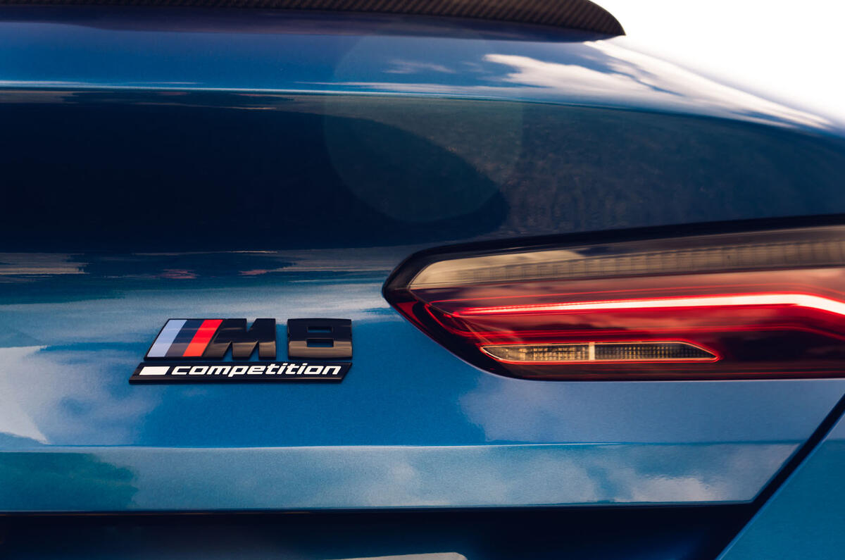 BMW M8 Competition coupe 2020 road test review - rear badge BMW M8 Competition coupe 2020 road test review - rear badge