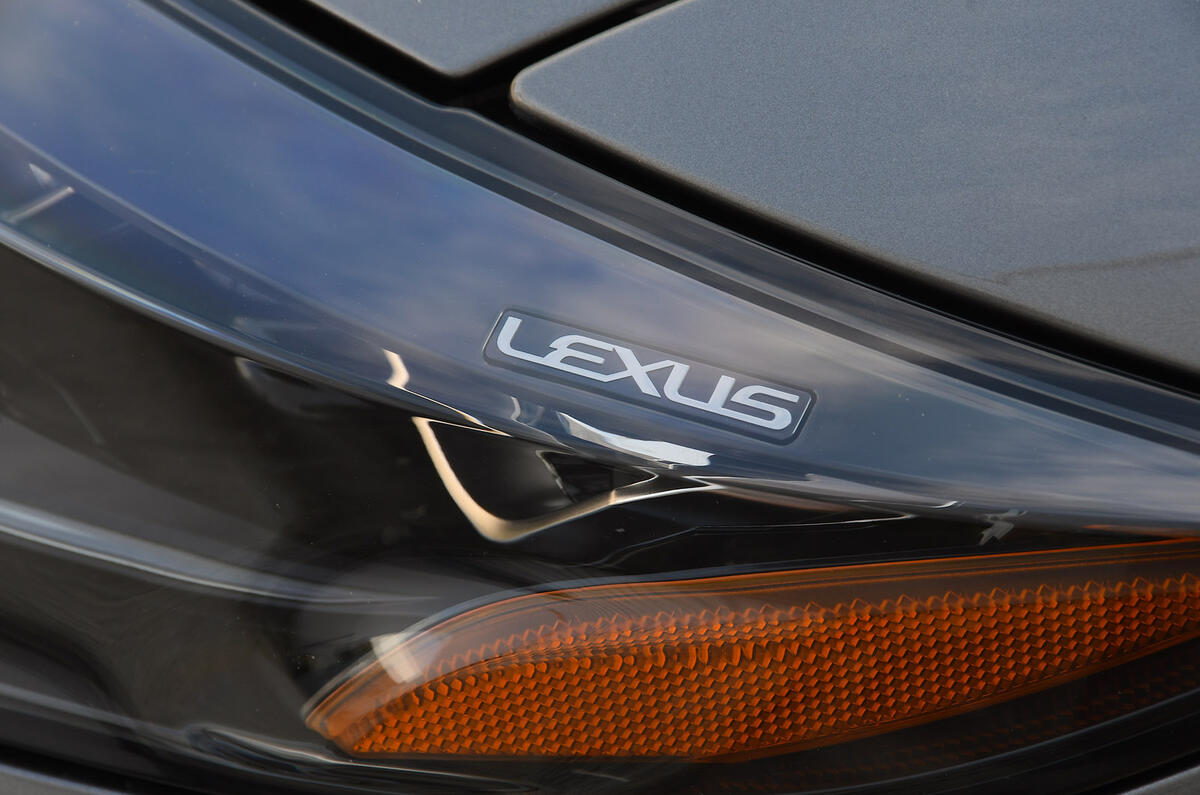 Lexus LS500h 2018 road test review headlight detail