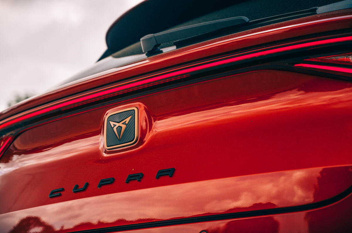 9 Cupra Leon Estate 2021 road test review rear badge 9 Cupra Leon Estate 2021 road test review rear badge