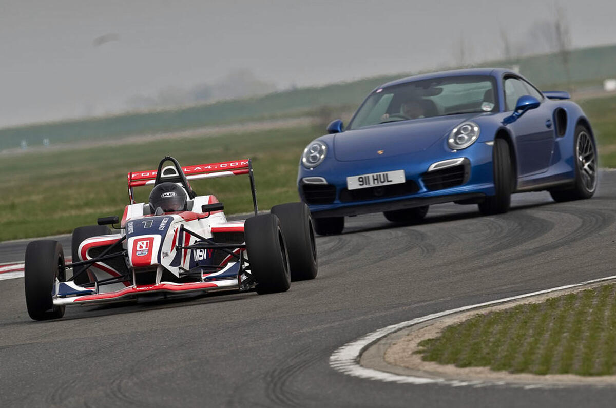 Opposites attack: Porsche 911 Turbo S vs F4 race car