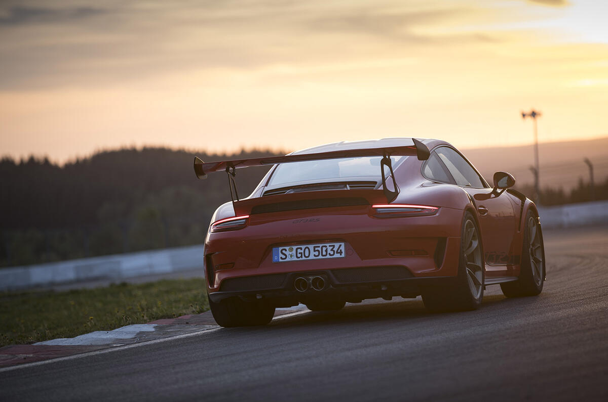 Porsche 911 GT3 RS 2018 review sunset rear