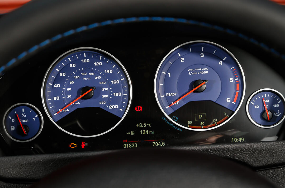 Alpina D4's blue instrument cluster