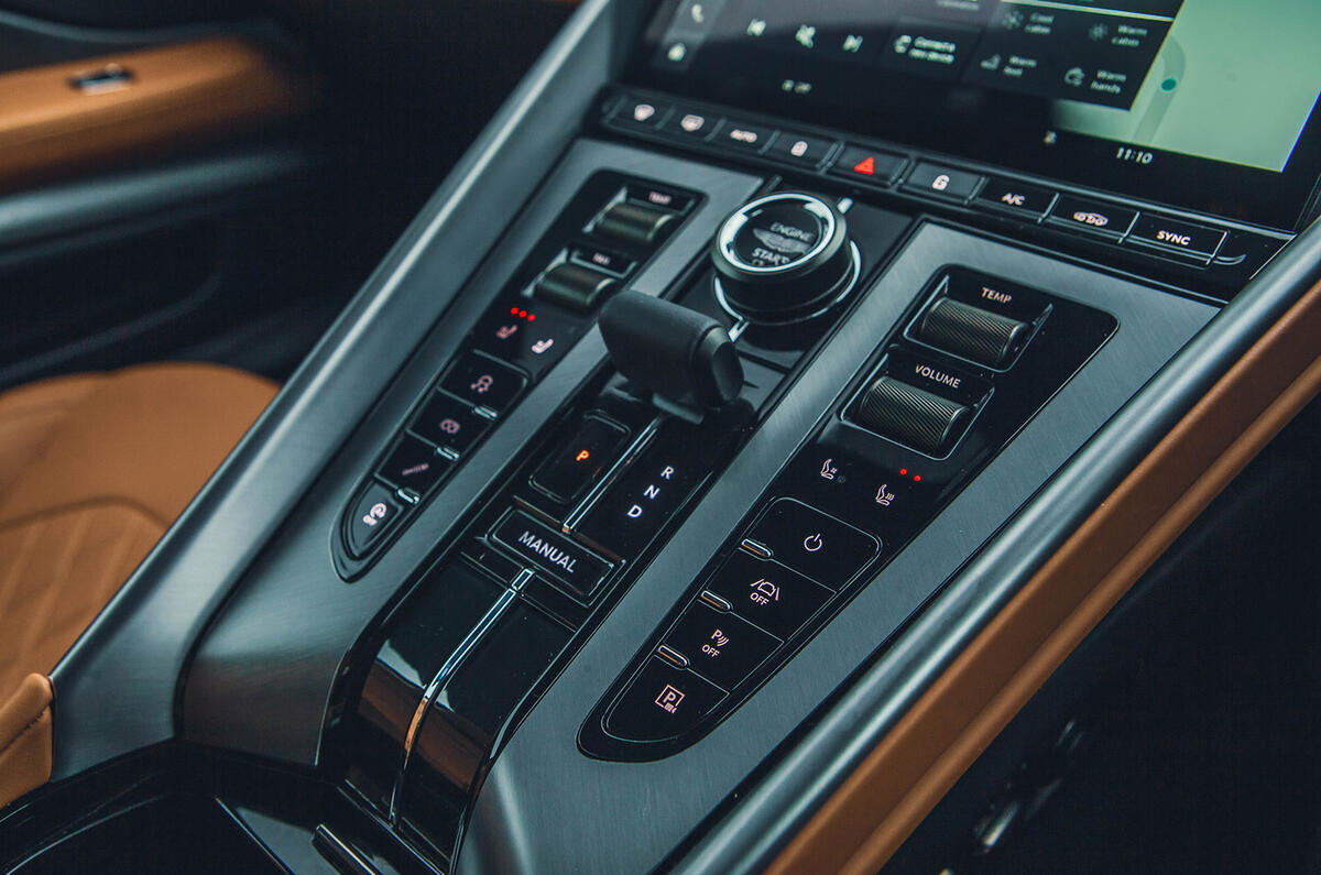 aston martin db12 review 2023 14 cnetre console buttons