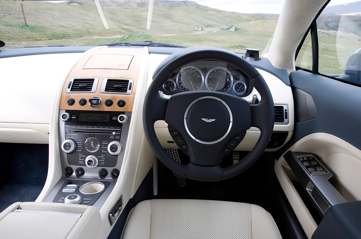 Dials are standard Aston jewel-like units, which can be difficult to read, so digital speedo useful Aston Martin Rapide interior