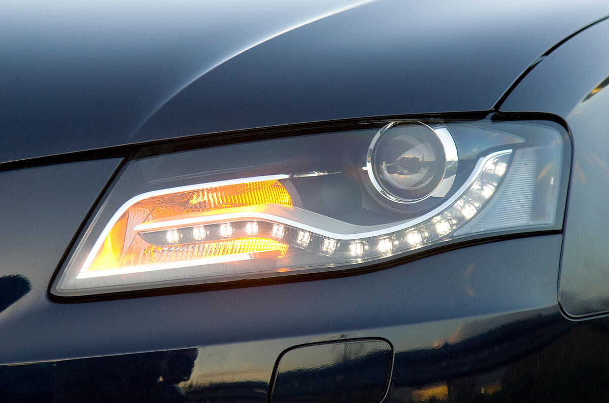 Distinctive, 'string of pearls' LED sidelights are appealing Audi A4 headlights