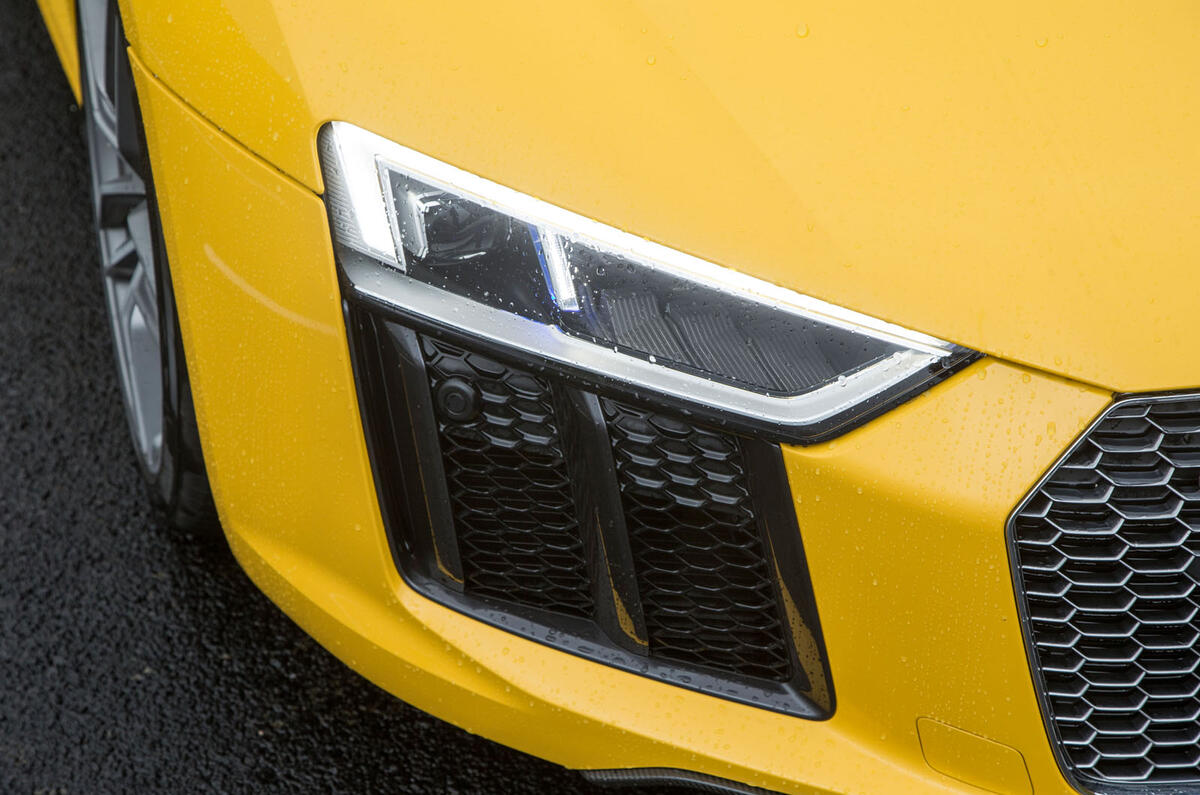 The Audi R8's headlights are all LED with laser technology