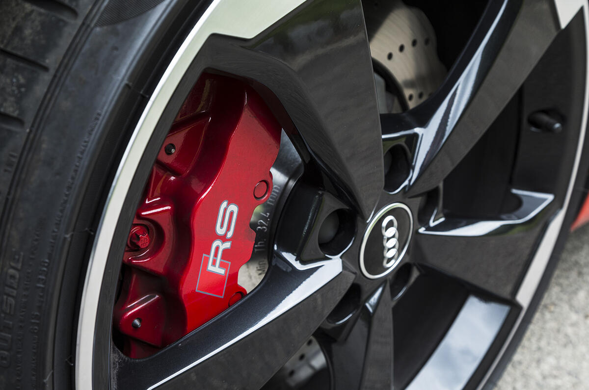 Red brake calipers on the Audi RS3