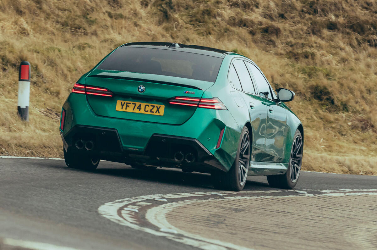 BMW M5 review 2025 004 rear cornering