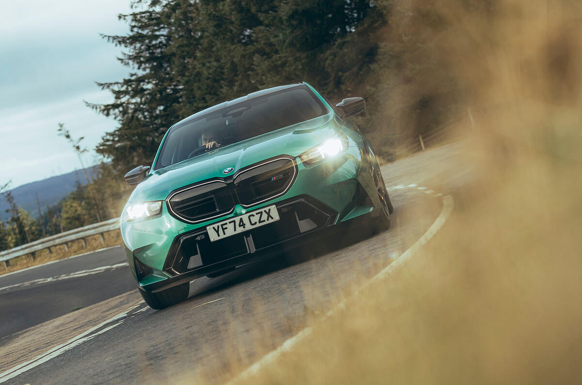 BMW M5 review 2025 031 front cornering