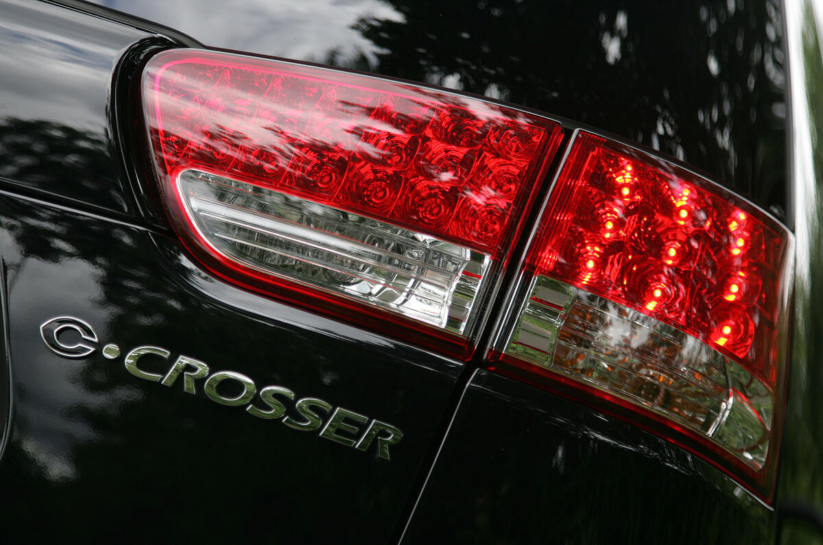 Rear end is C-Crosser’s least happy angle, but split tailgate makes a welcome and practical feature Citroën C-Crosser tail lights