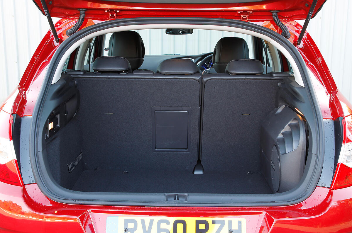 Boot is spacious enough, but the folded-down seat backs stick up somewhat Citroën C4 boot space