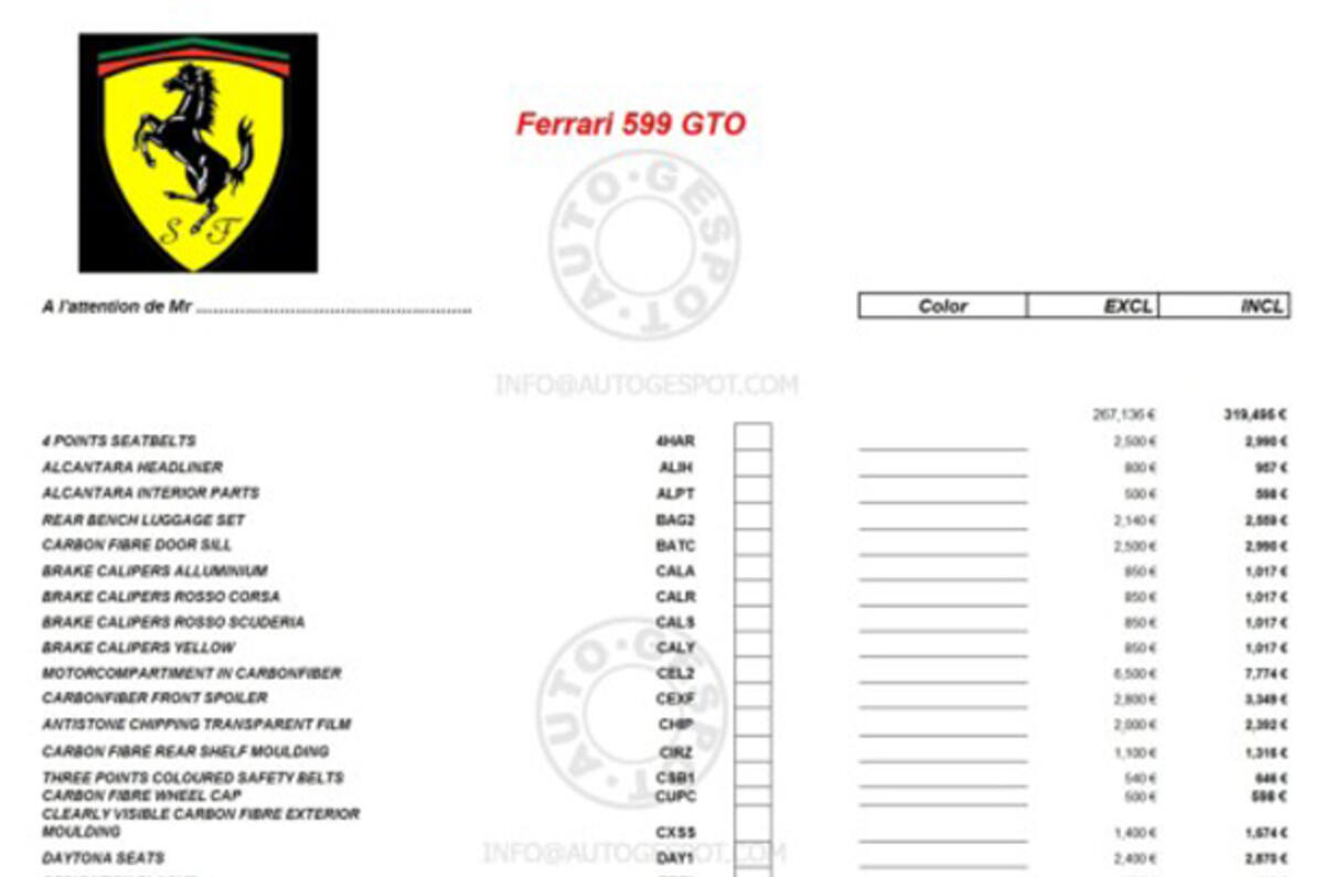 Ferrari 599 GTO from £285,000