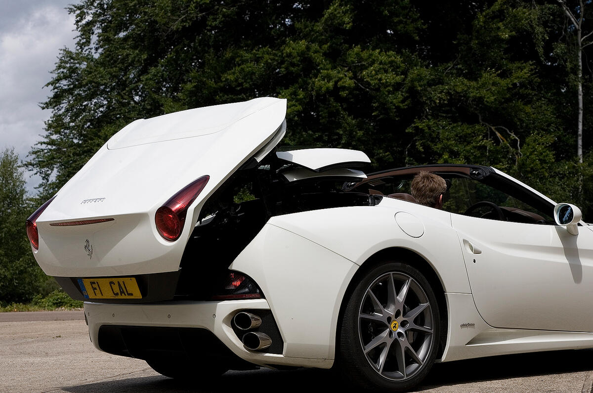 The roof consists of two rather than three key sections, so it's easier to stow Ferrari California folding roof