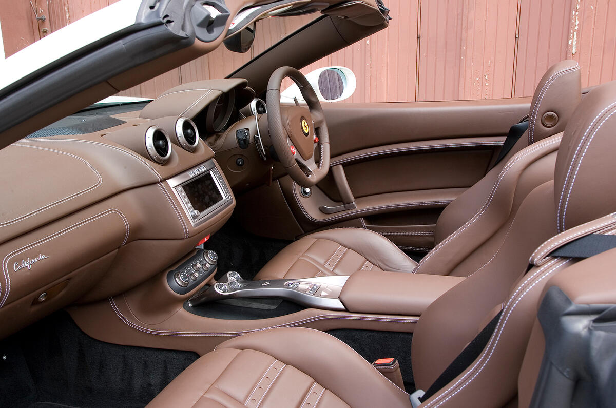 Spacious and comfortable leather front seats are the place to be for long journeys Ferrari California interior