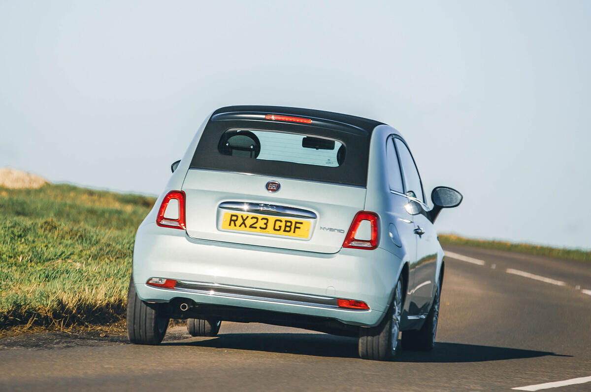 fiat 500c hybrid review 2024 03 cornering rear
