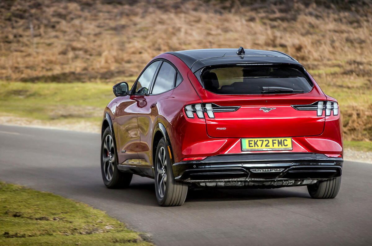 ford mustang mach e 2023 review  05 rear cornering ford mustang mach e 2023 review  05 rear cornering