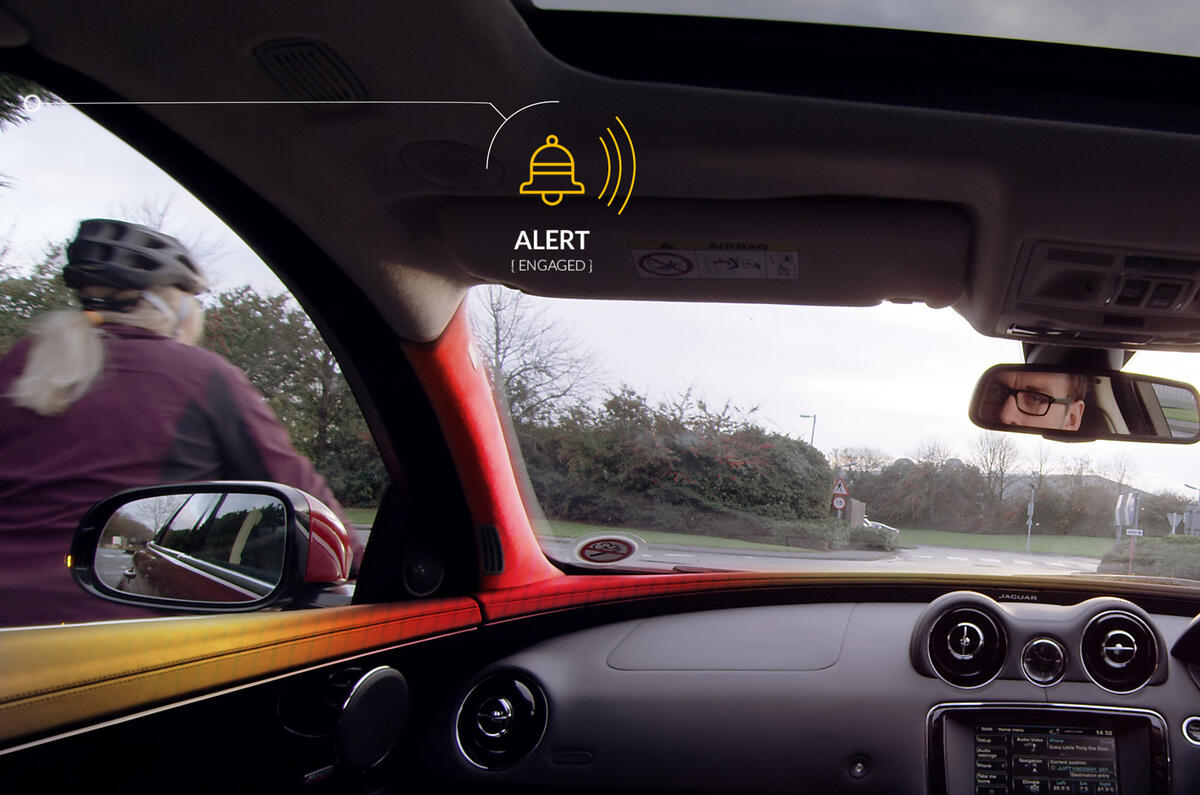 A motorbike horn or bicycle bell will be played through the speaker nearest the bike