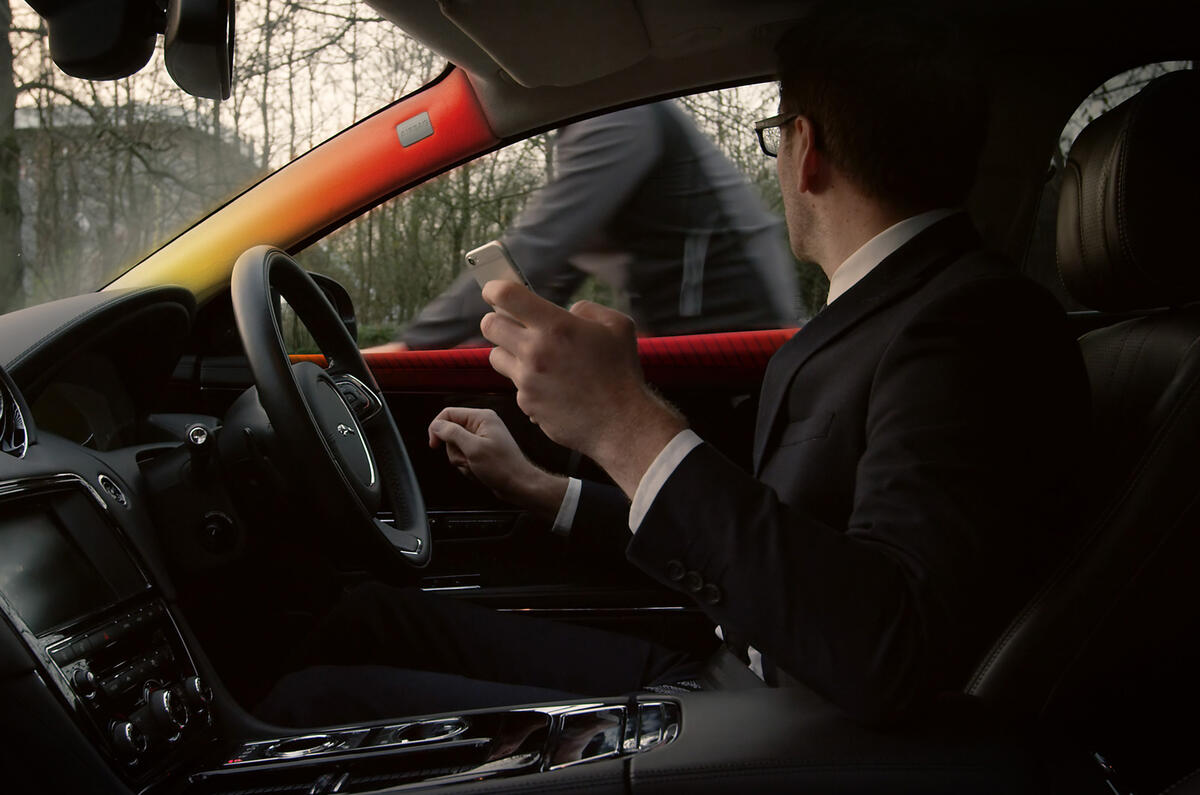 LED lights on the window sills, dashboard and windscreen pillars glow amber then red as the bike approaches