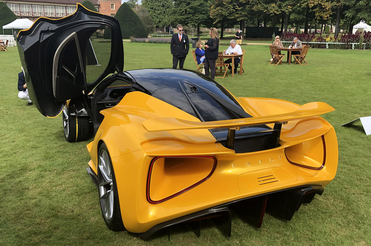 2020 Lotus Evija at Concours of Elegance - rear 2020 Lotus Evija at Concours of Elegance - rear